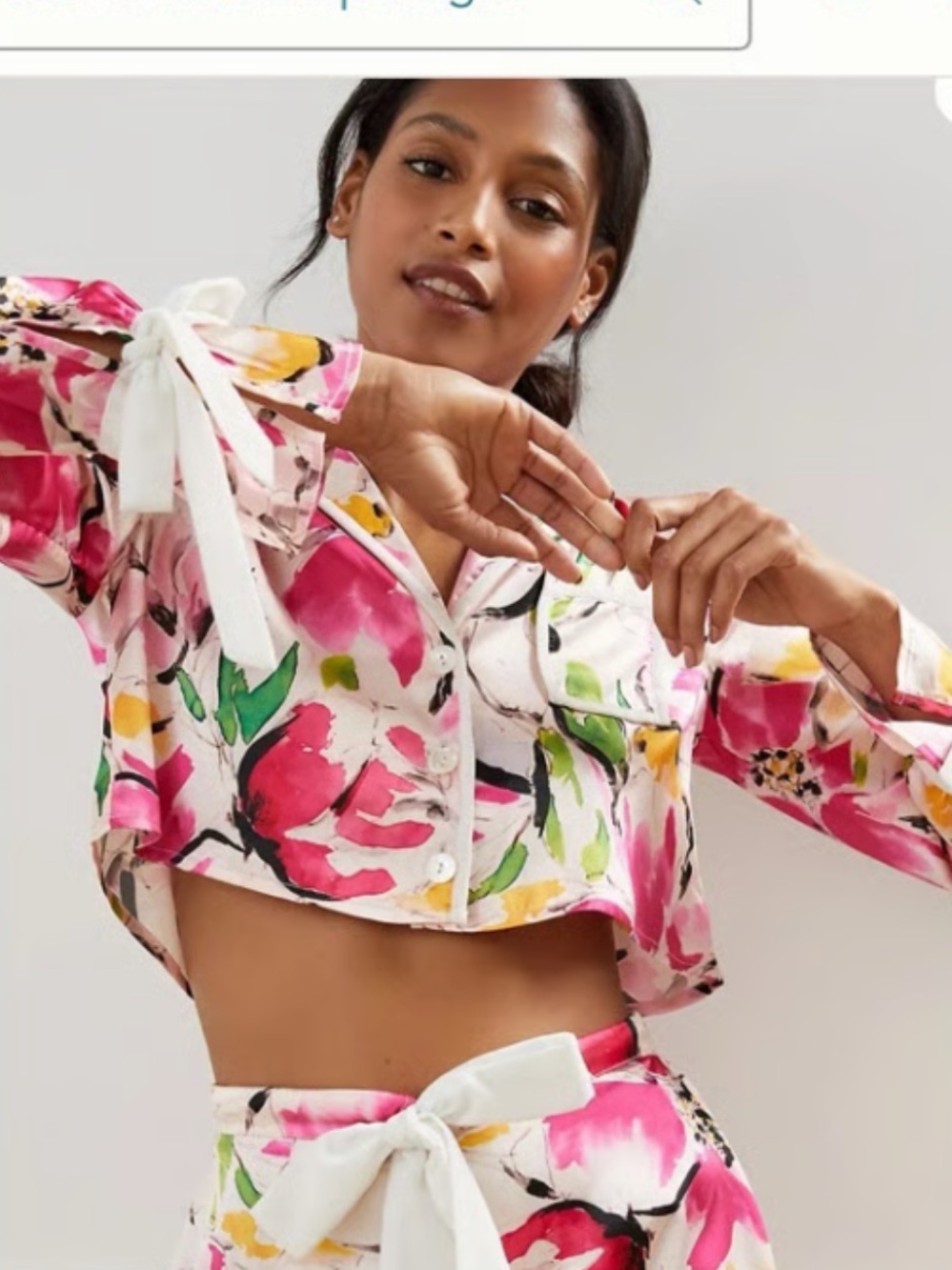 BEACH RIOT Floral Cropped Button-Front Top - Pink medium